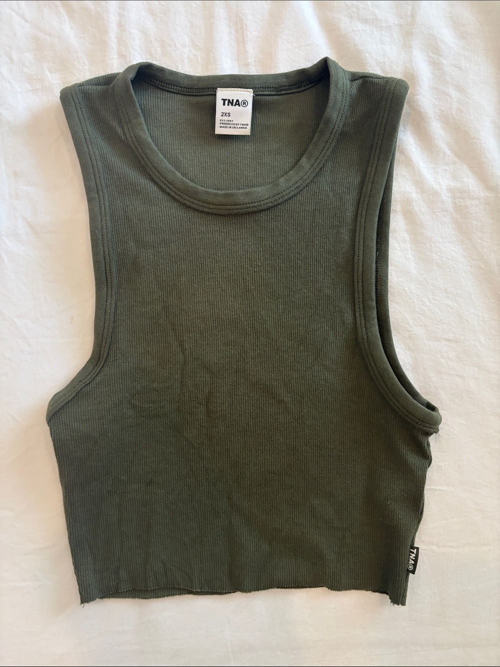 TNA Olive Green Ribbed Cropped Muscle Tank
